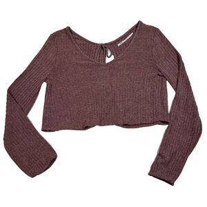 Kimchi Blue Crop Top Sweater Womens M Open Tie Back Knit Baggy LS V-Neck Party